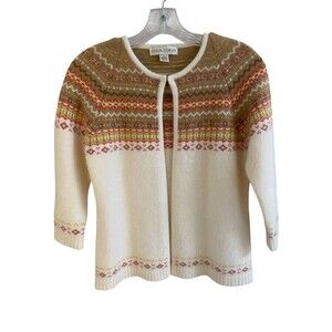 CASUAL CORNER Vintage 90s Angora Beaded Lambswool Fair Isle Sweater small   / XS